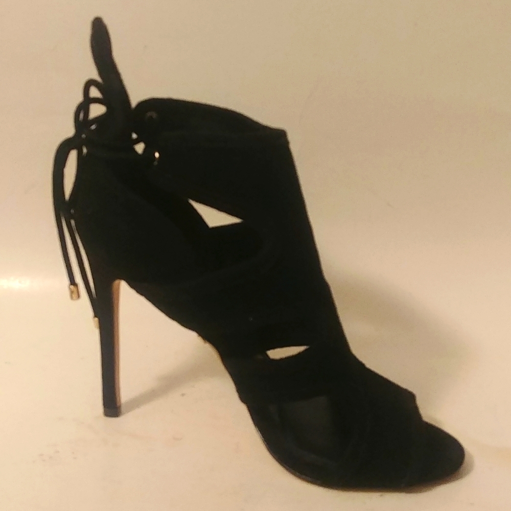 Topshop Black Suede sz 37 Slim wheel Ankle Strap Sandals